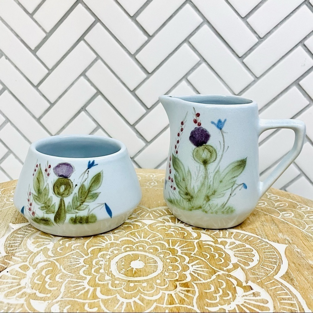 Buchan Thistleware Scotland Stoneware Open Sugar & Creamer Set 312 W and 313 6